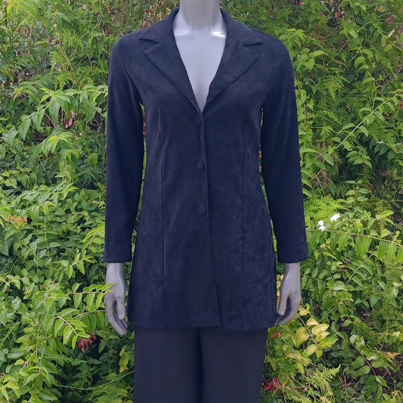 ALLEN SAMO LADIES VINTAGE BLACK FAUX SUEDE (3) BUTTON JACKET *UNLINED (USA) - Picture 4 of 17